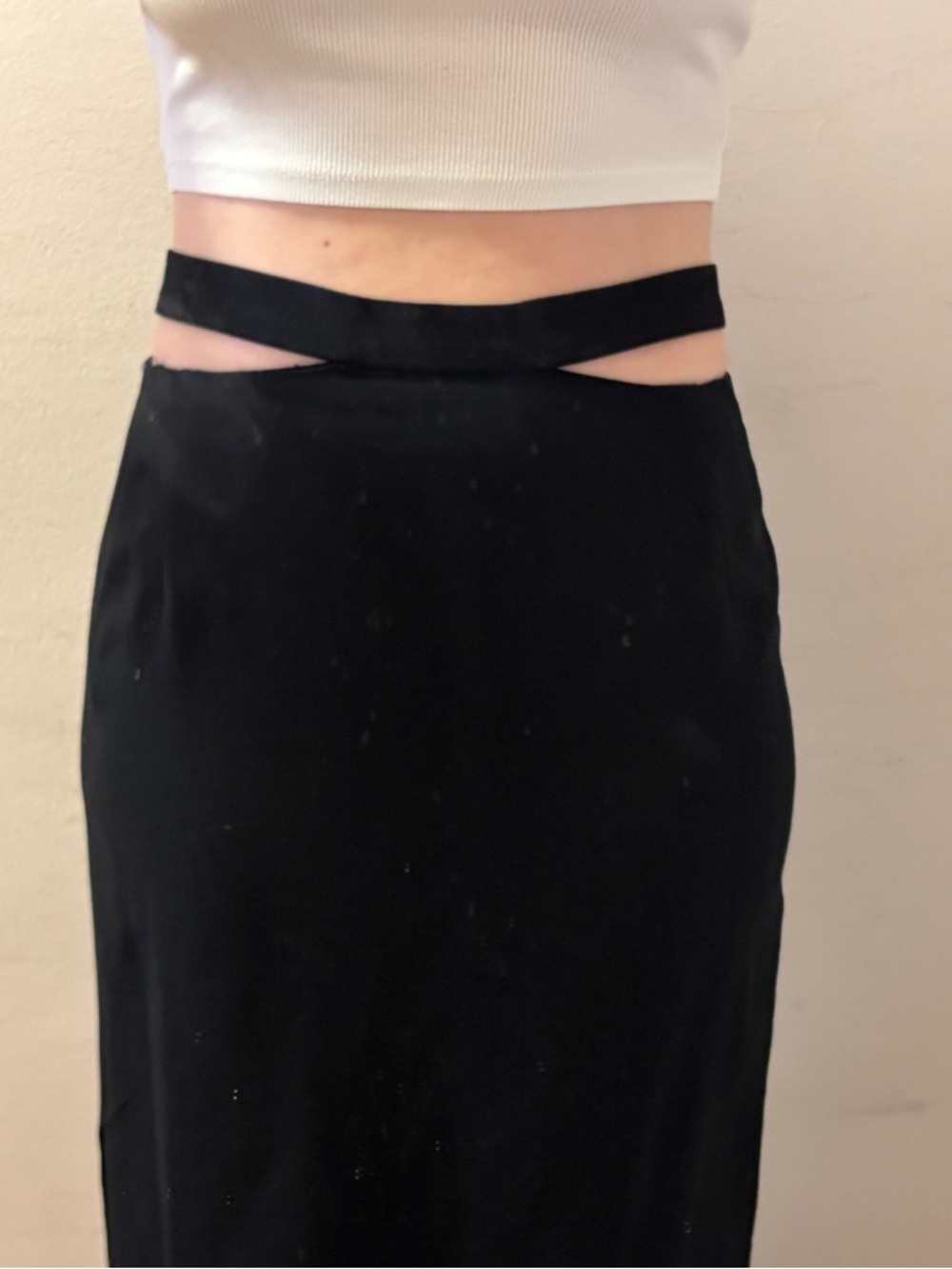 Sandro Black Pencil Midi Skirt with Cutout Straps